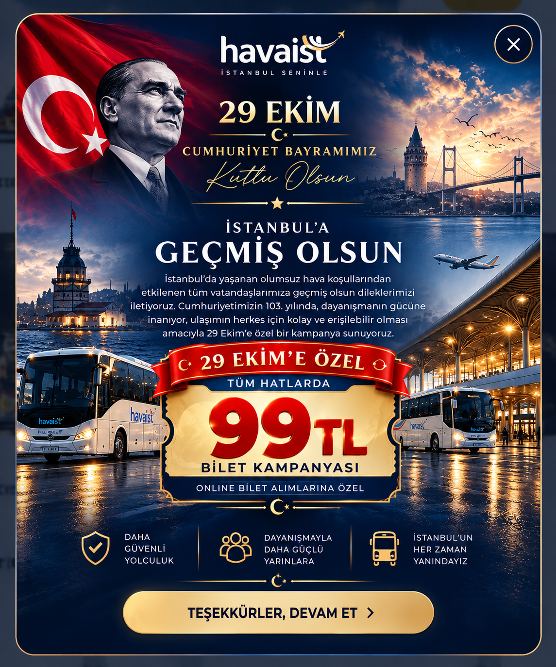 29 Ekim 99 TL bilet kampanyası